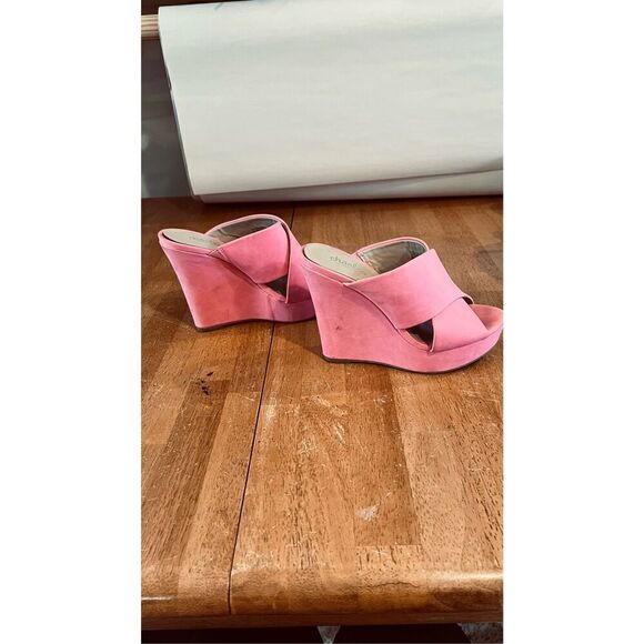 Charles by Charles David Pink Alternative Wedge Ultra High Sandals SZ 6 - Picture 3 of 9